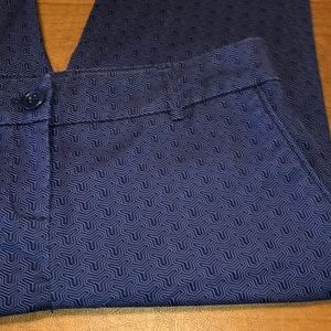 Blue Stretch Geometric Pattern Flat Front Pants 4